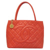 CHANEL Tote Bag Lamb Skin Orange Gold