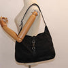 GUCCI Shoulder Bag Canvas Leather Black Silver Auth