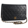 CHANEL Matelasse Chain Shoulder Bag Lamb Skin Black Gold