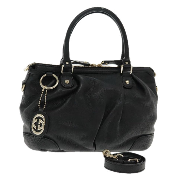 GUCCI Hand Bag Leather 2way Black Gold