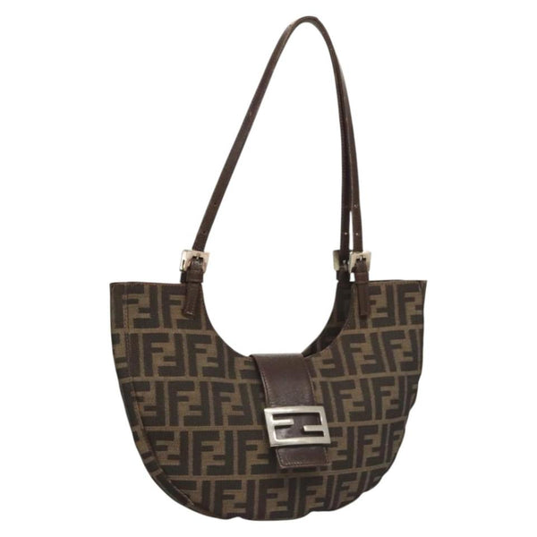 FENDI Zucca Canvas Mamma Baguette Shoulder Bag Brown Black Silver
