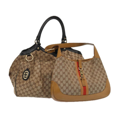 GUCCI GG Canvas Sherry Line Jackie Shoulder Bag 2Set Beige Red Br