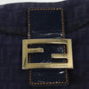 FENDI Zucchino Canvas Mamma Baguette Shoulder Bag Navy Gold