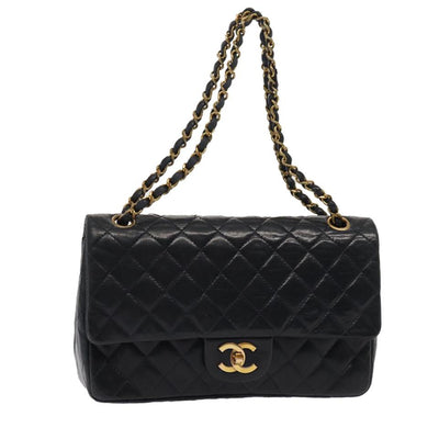CHANEL Matelasse 25 Turn Lock Chain Bag Leather Vintage Navy