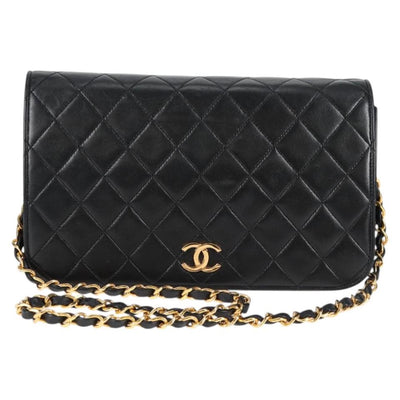 CHANEL Matelasse Chain Shoulder Bag Lamb Skin Black Gold