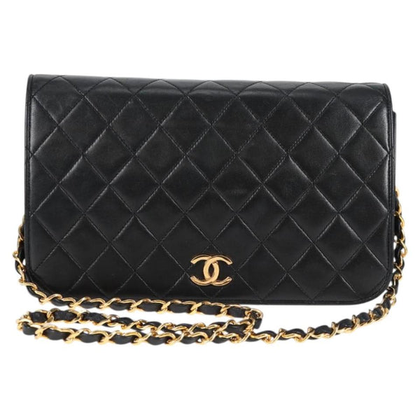 CHANEL Matelasse Chain Shoulder Bag Lamb Skin Black Gold