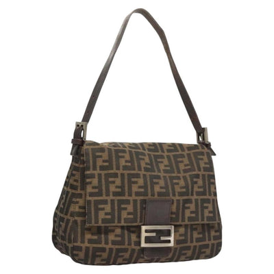 FENDI Zucca Canvas Mamma Baguette Shoulder Bag Brown Black