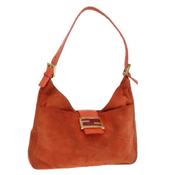 FENDI Mamma Baguette Shoulder Bag Suede Orange