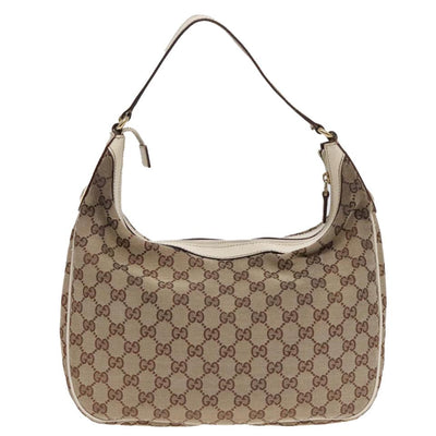 GUCCI GG Canvas Shoulder Bag Beige White gold