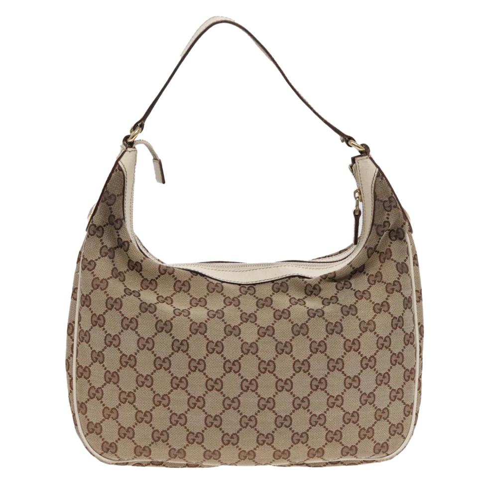 GUCCI GG Canvas Shoulder Bag Beige White gold