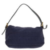 FENDI Zucchino Canvas Mamma Baguette Shoulder Bag Navy Gold