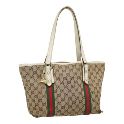 GUCCI GG Canvas Shoulder Bag Beige White gold