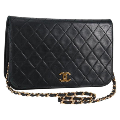 CHANEL Matelasse Chain Shoulder Bag Lamb Skin Black Gold