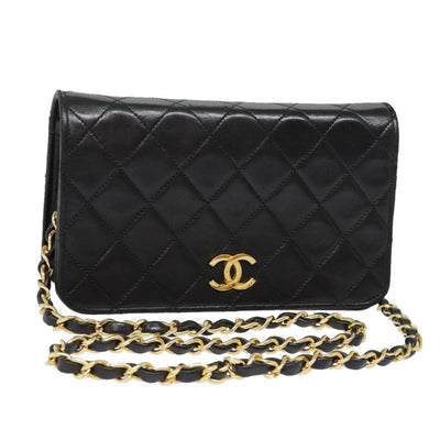 CHANEL Matelasse Chain Shoulder Bag Lamb Skin Black Gold