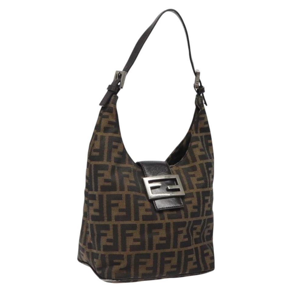 FENDI Zucca Canvas Mamma Baguette Shoulder Bag Black Brown