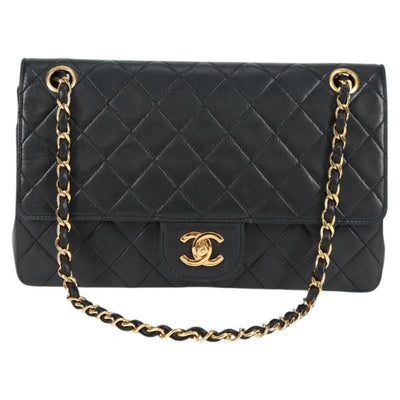 CHANEL Matelasse Chain Shoulder Bag Lamb Skin Black Gold