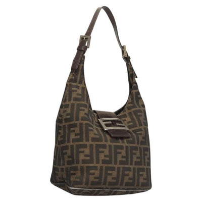 FENDI Zucca Canvas Mamma Baguette Shoulder Bag Brown Silver