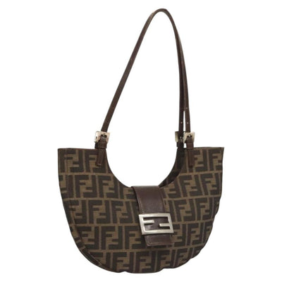FENDI Zucca Canvas Mamma Baguette Shoulder Bag Brown Black